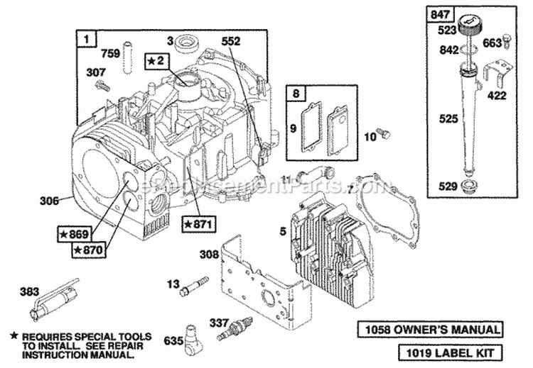 Cylinder Head Oil Fill Diagram and Parts List for 258702-0124-01  Briggs and Stratton Engine